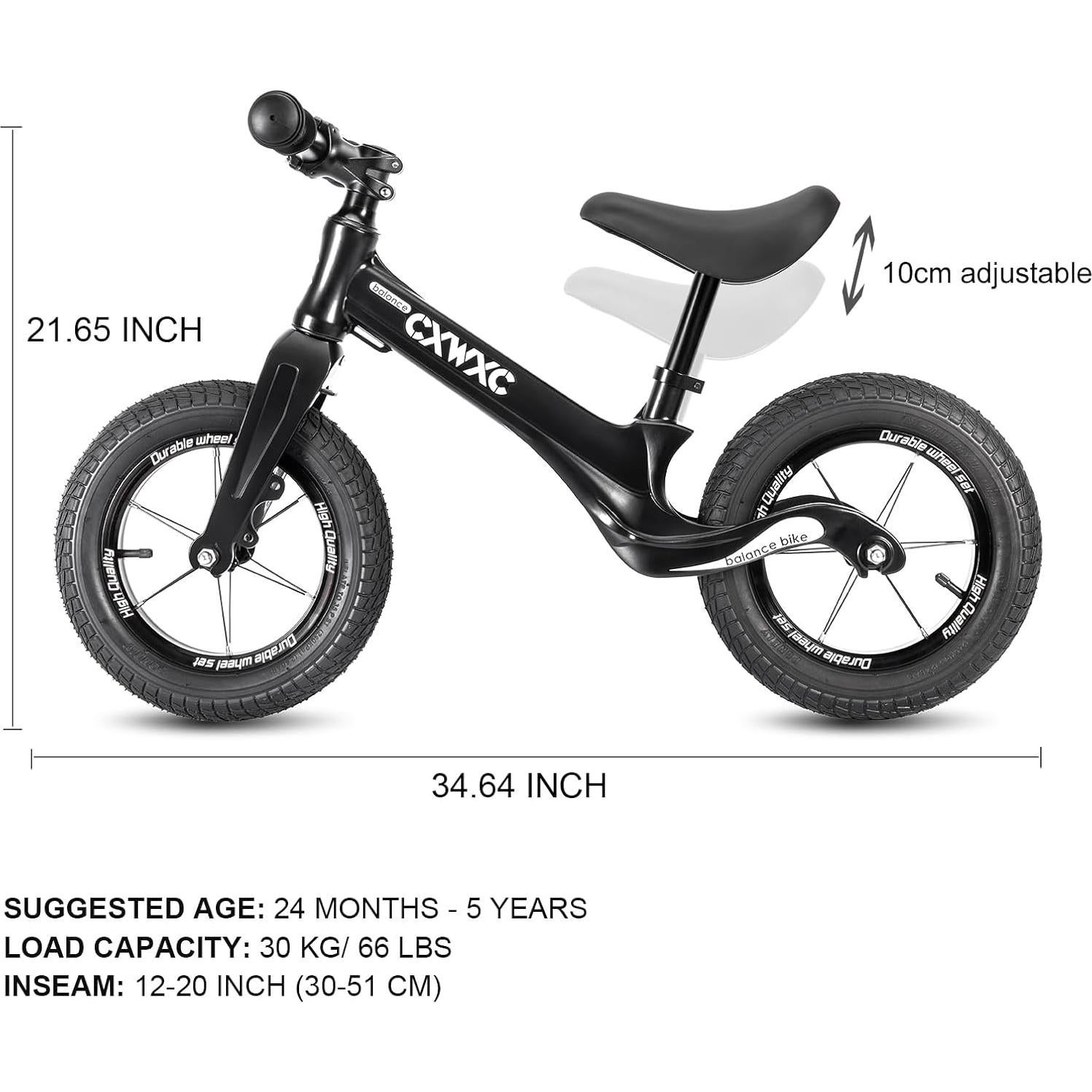 Bicicleta de Equilibrio CXWXC 12" para Niños 2-5 Años