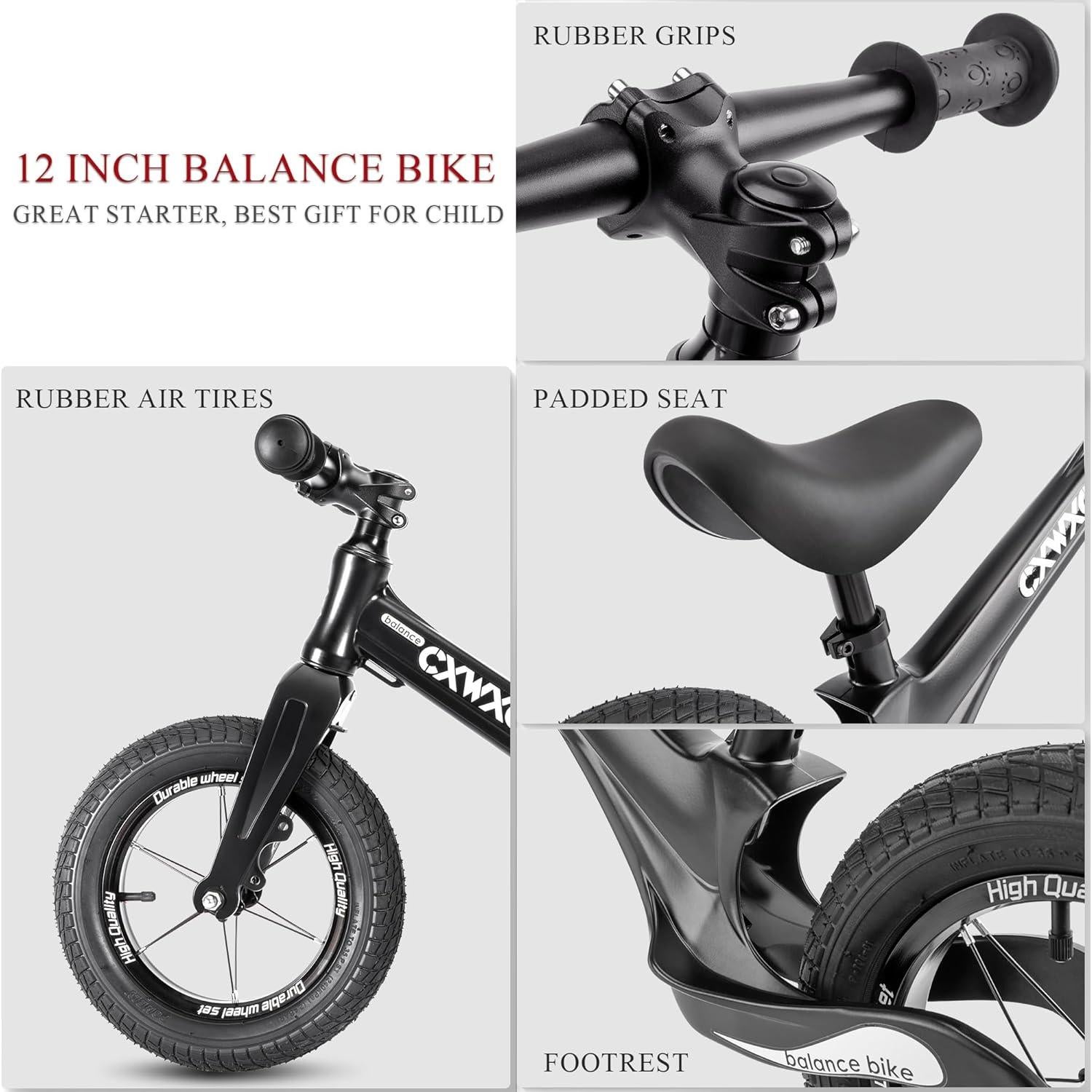 Bicicleta de Equilibrio CXWXC 12" para Niños 2-5 Años