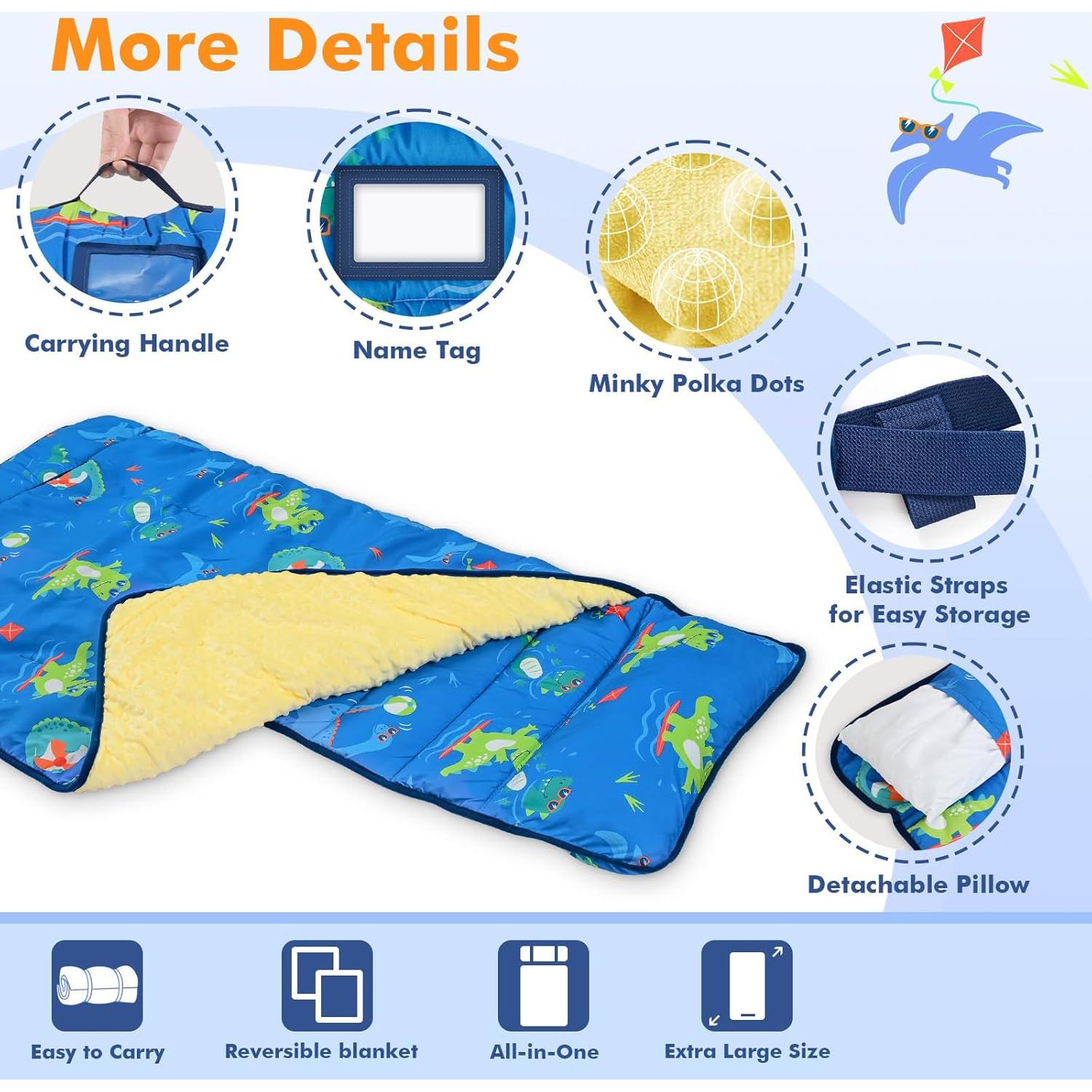 Colchoneta para Siesta Yierchoo con Almohada y Manta Dinosaurio