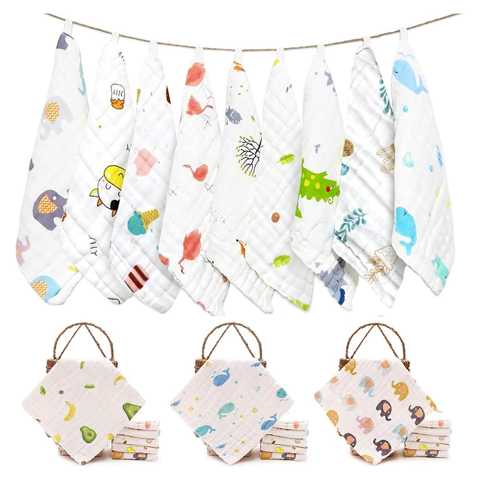 Paquete de 9 Pañales de Muselina Maveek 25x25cm Lavables