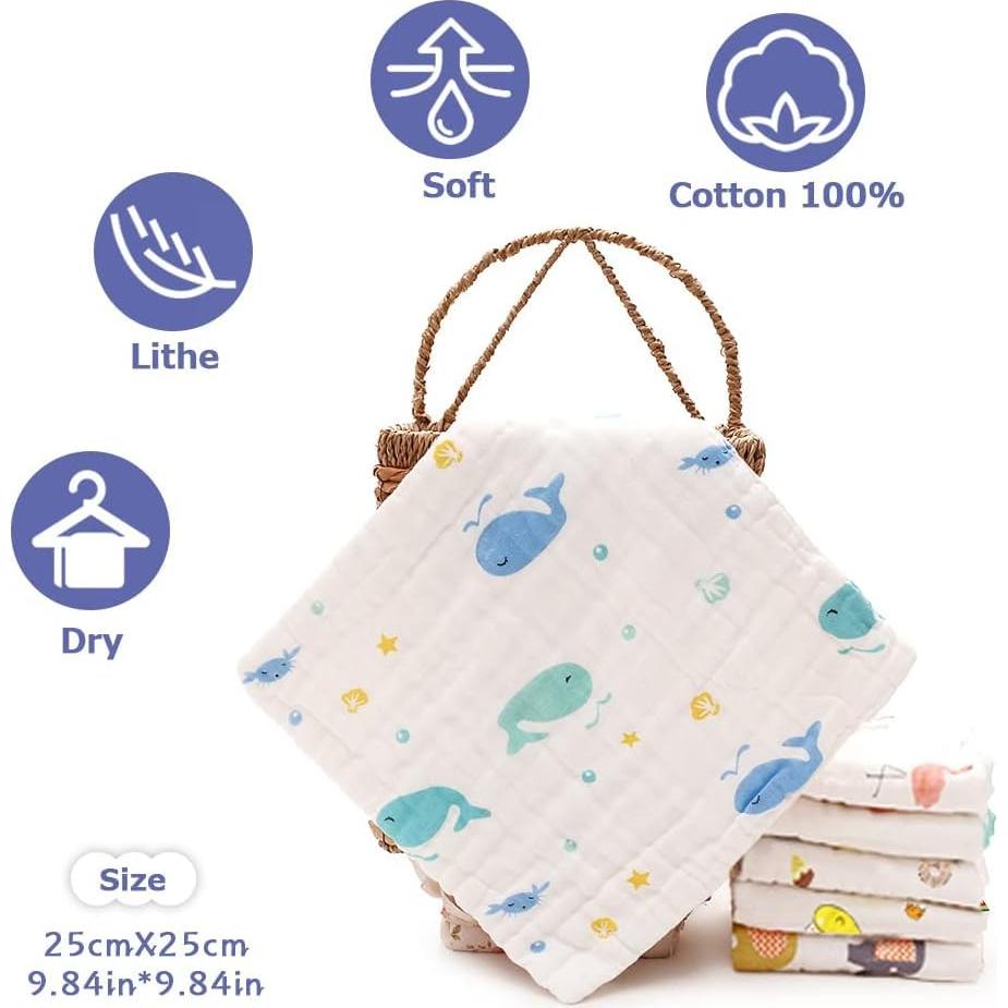 Paquete de 9 Pañales de Muselina Maveek 25x25cm Lavables