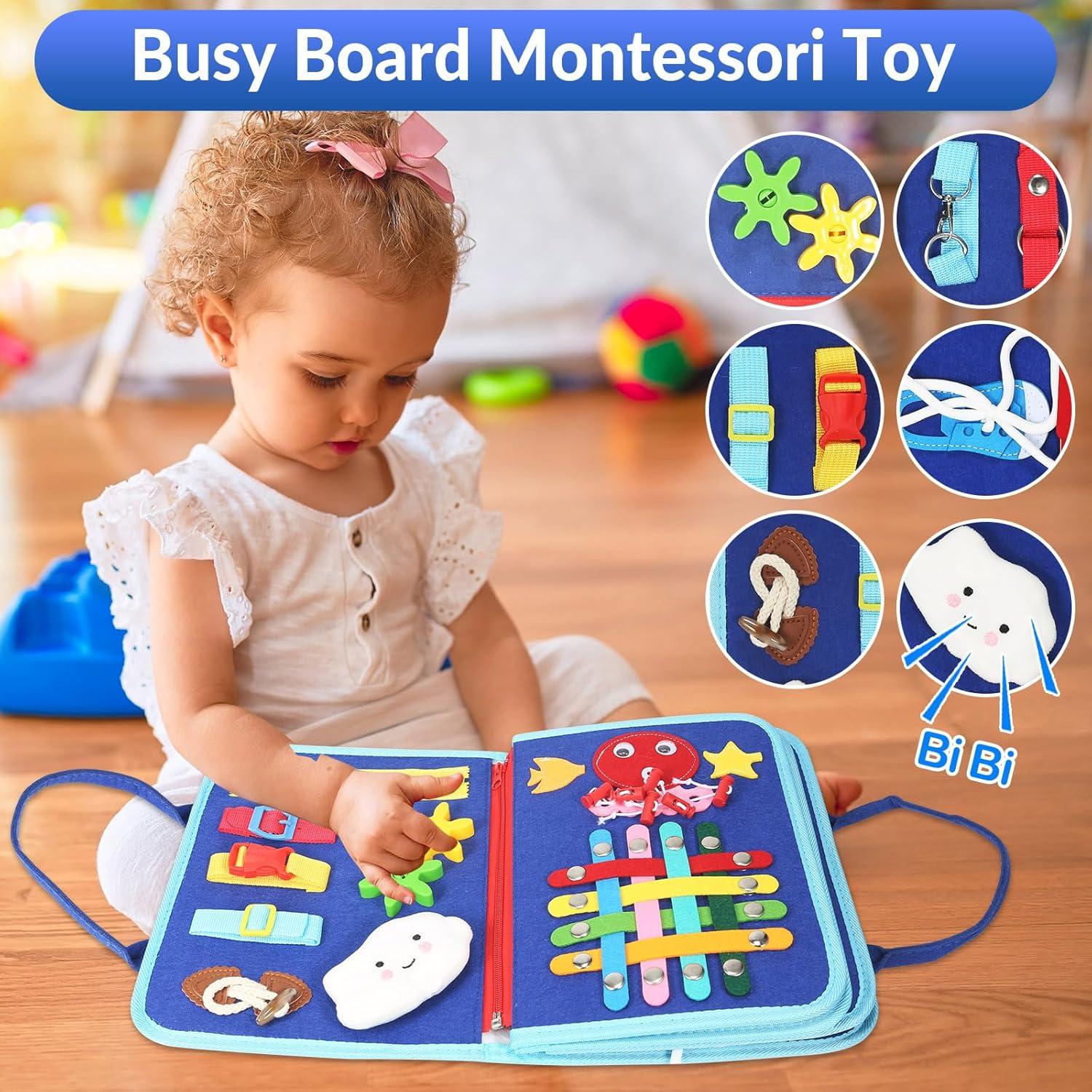 Tablero Ocupado Montessori Whizturtle Azul 8 en 1 para Niños