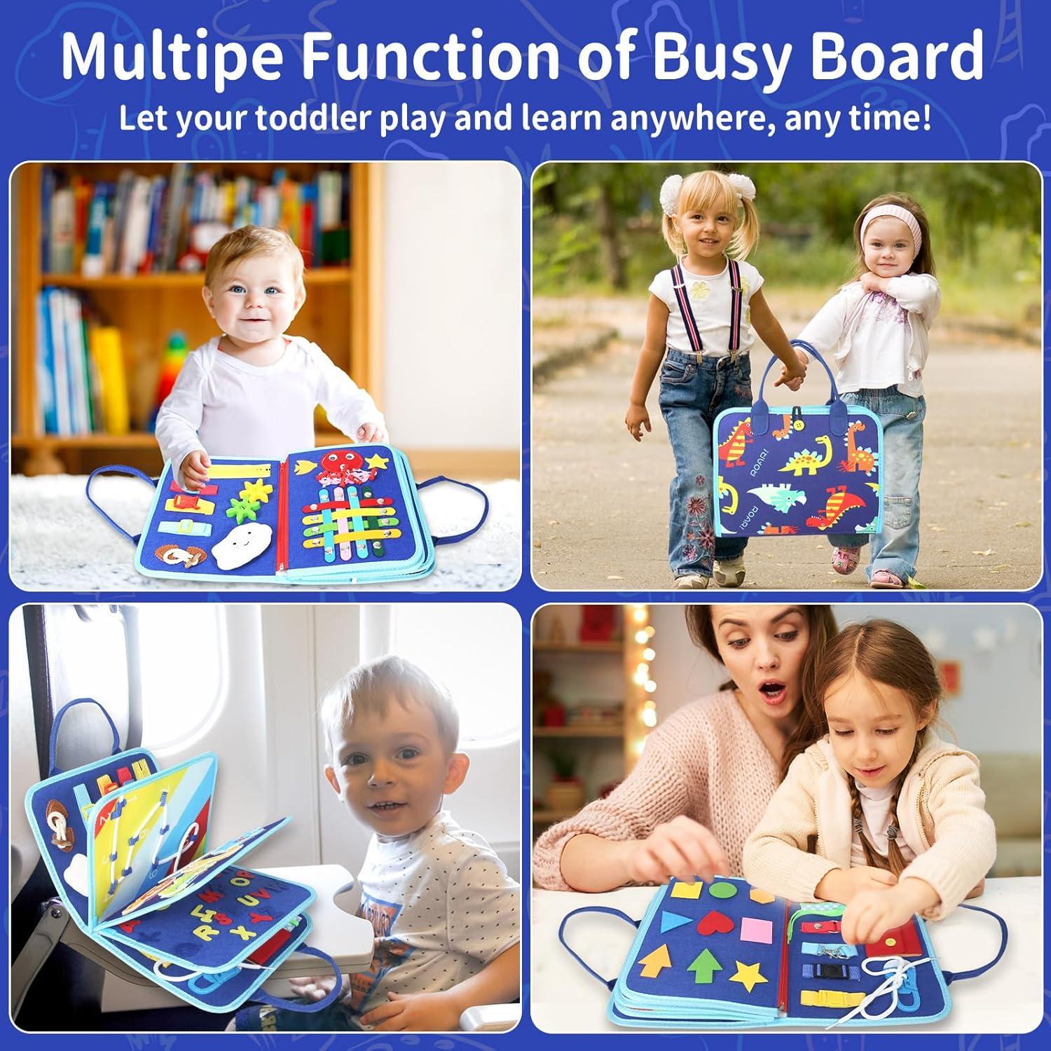 Tablero Ocupado Montessori Whizturtle Azul 8 en 1 para Niños