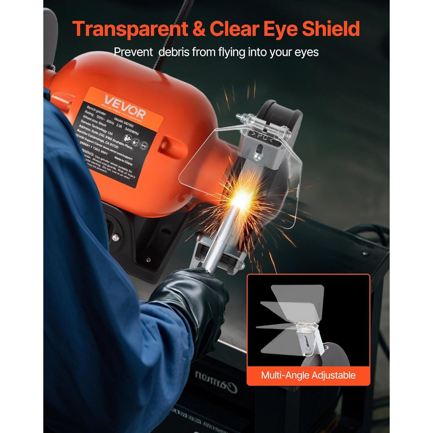 Esmeril de Banco VEVOR 6" 250W 3450RPM con Luz LED