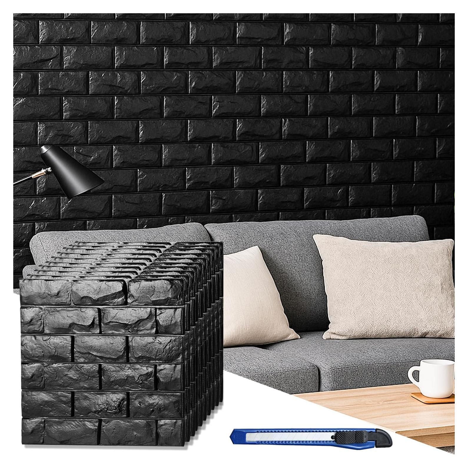 Paneles de Pared 3D Autoadhesivos Circloophs 30 Pcs Ladrillo Negro