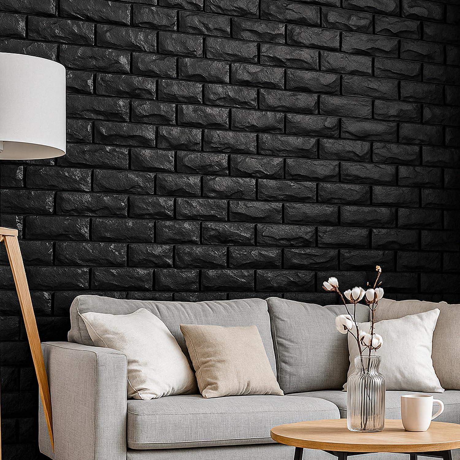 Paneles de Pared 3D Autoadhesivos Circloophs 30 Pcs Ladrillo Negro