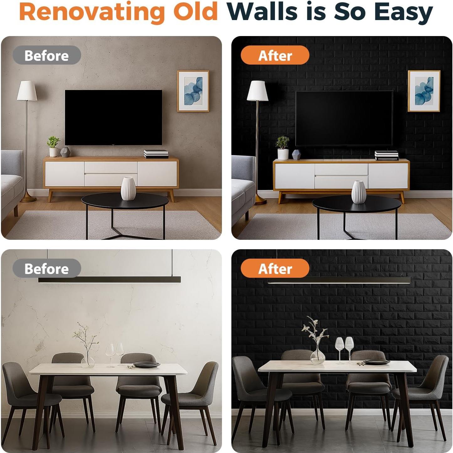 Paneles de Pared 3D Autoadhesivos Circloophs 30 Pcs Ladrillo Negro