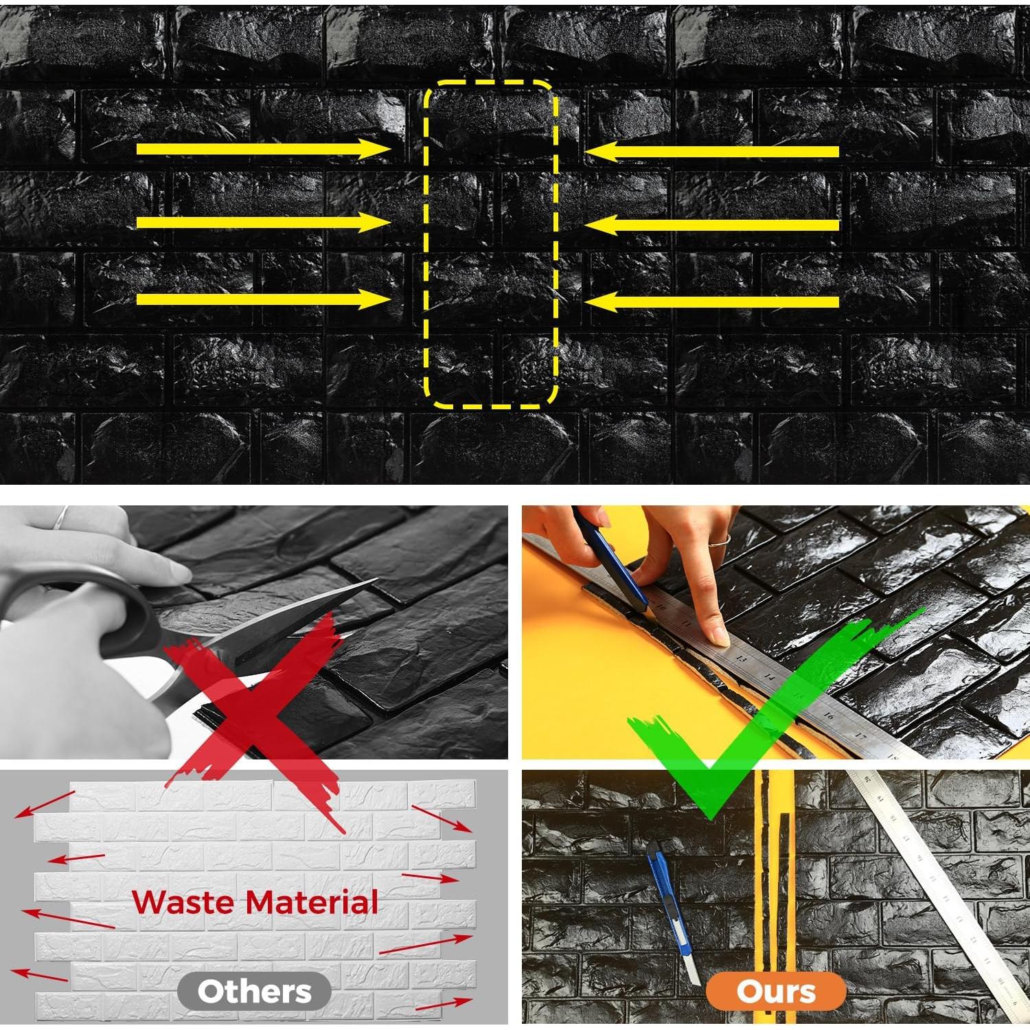 Paneles de Pared 3D Autoadhesivos Circloophs 30 Pcs Ladrillo Negro