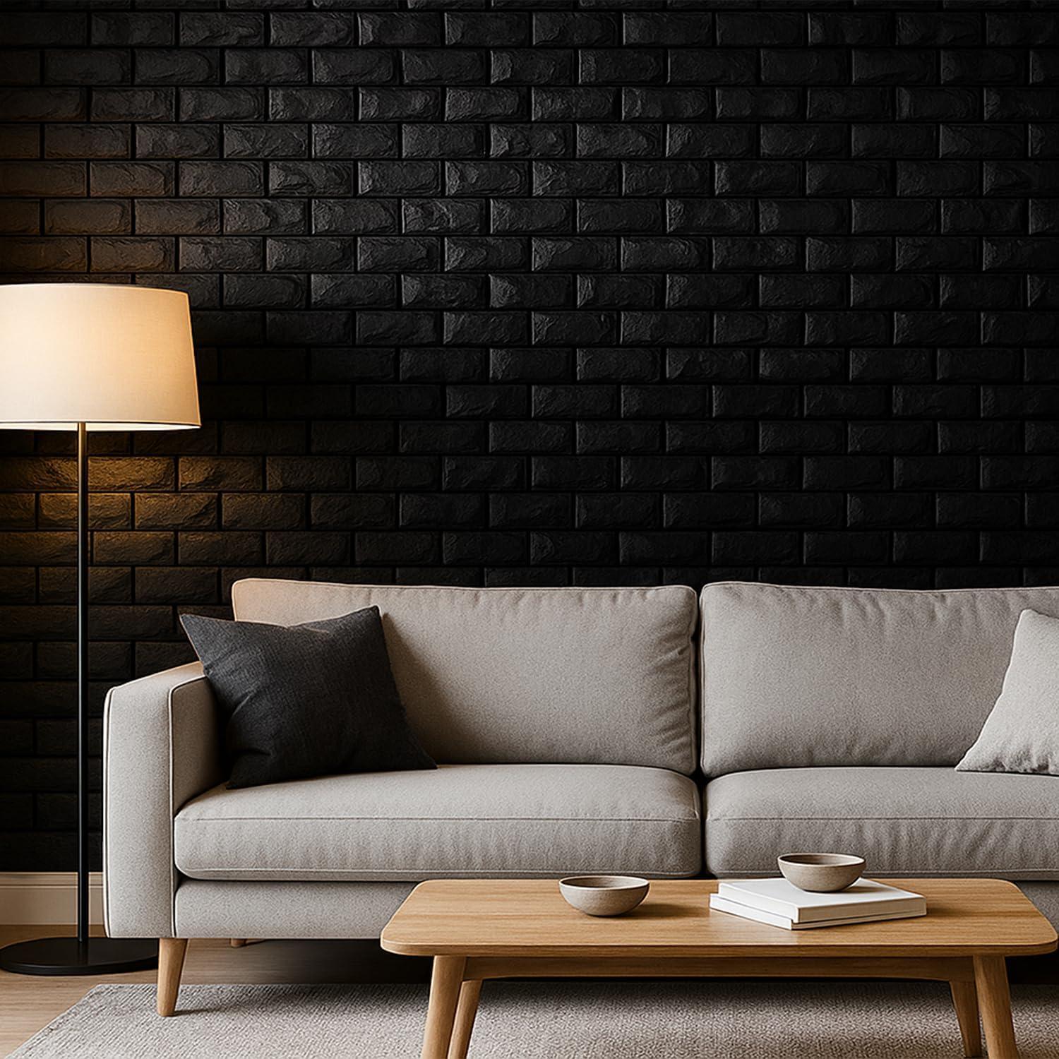 Paneles de Pared 3D Autoadhesivos Circloophs 30 Pcs Ladrillo Negro