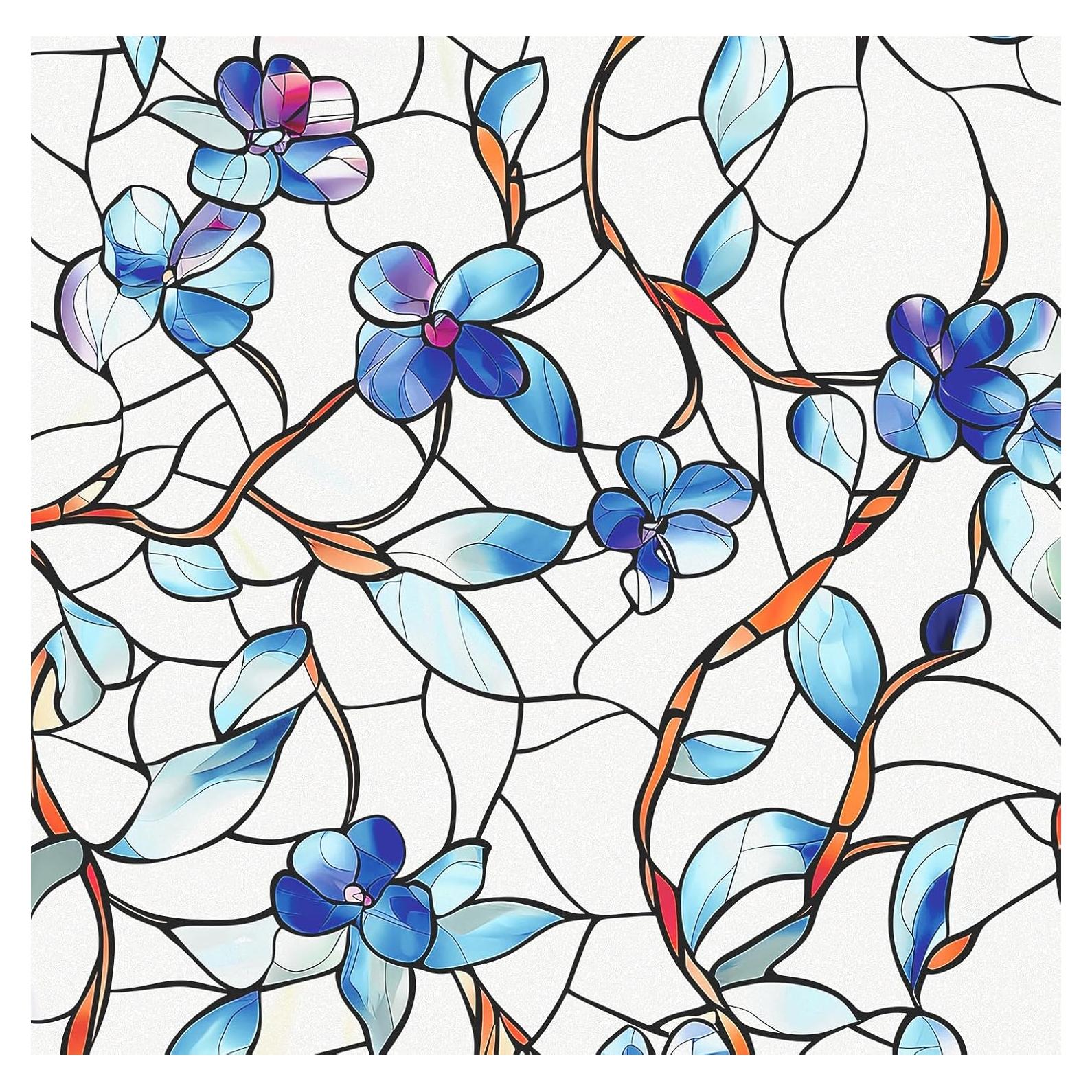 Película de Privacidad Somwise 199.4x44.5 cm Azul Botánico