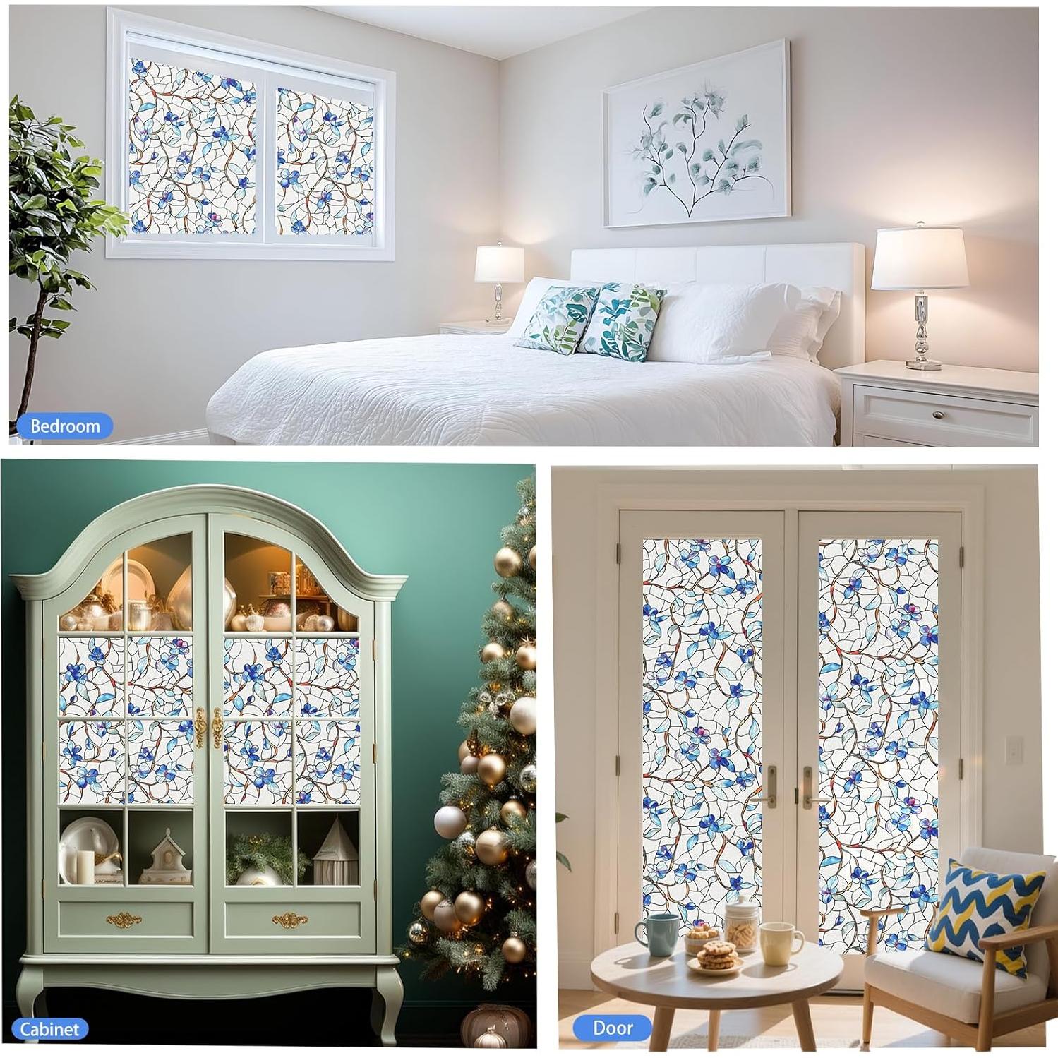 Película de Privacidad Somwise 199.4x44.5 cm Azul Botánico