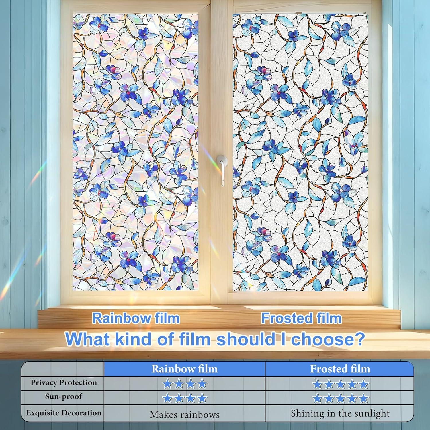 Película de Privacidad Somwise 199.4x44.5 cm Azul Botánico