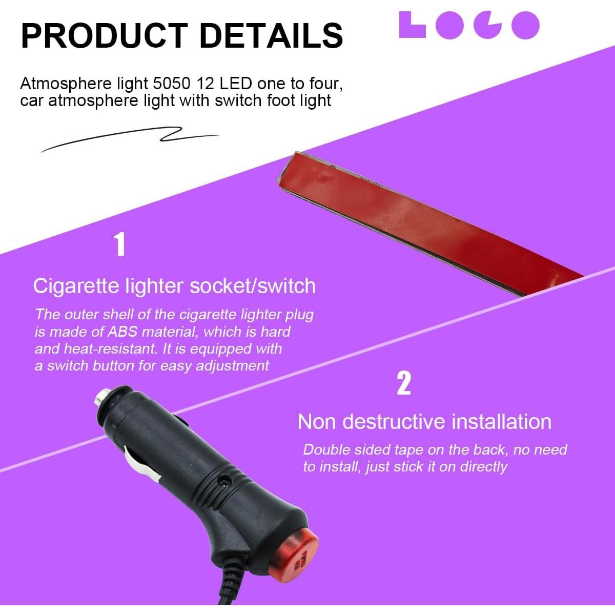 Tira de Luz LED para Coche Osilly 12V Azul 150 cm Impermeable