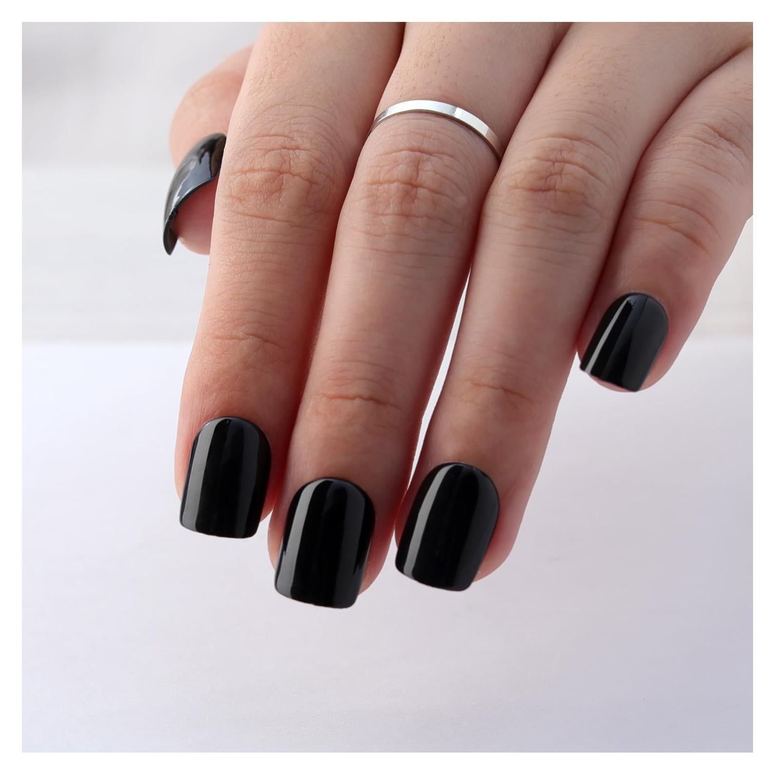 Uñas Postizas Cortas Negras Mivota - Kit de 24 Piezas