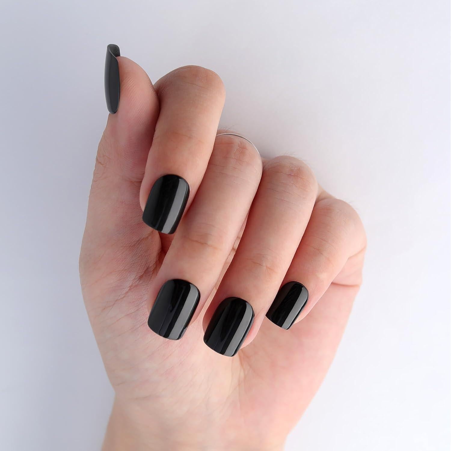 Uñas Postizas Cortas Negras Mivota - Kit de 24 Piezas