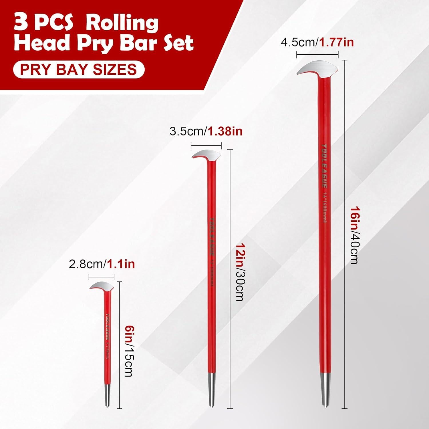 Juego de 3 Palancas de Cabeza Rodante TOOLEAGUE 15.24cm 30.48cm 40.64cm