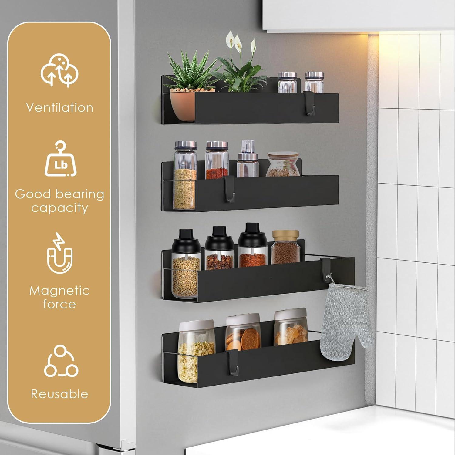 Organizador de Especias Magnético Cosy Family - 4 Estantes de Metal Negro