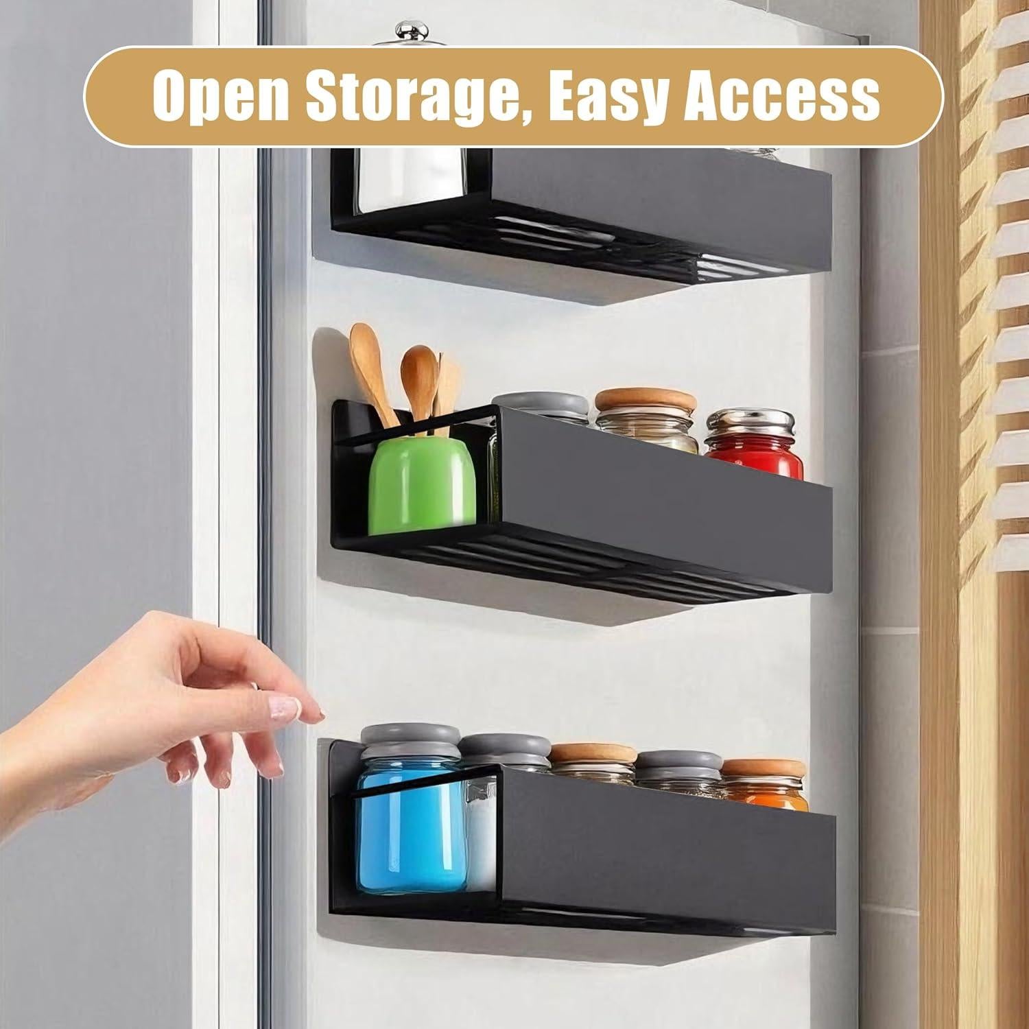 Organizador de Especias Magnético Cosy Family - 4 Estantes de Metal Negro