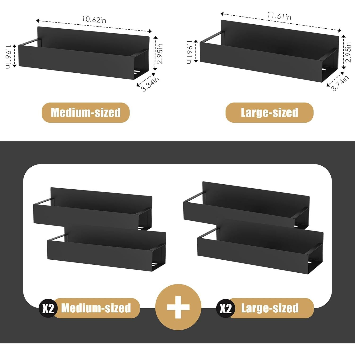 Organizador de Especias Magnético Cosy Family - 4 Estantes de Metal Negro