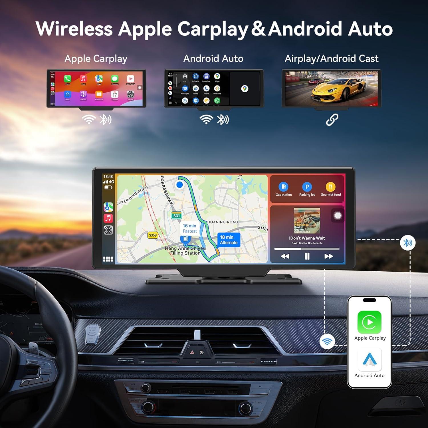 Pantalla Táctil Portátil Carplay 10.26" Carpeer 4K GPS Bluetooth