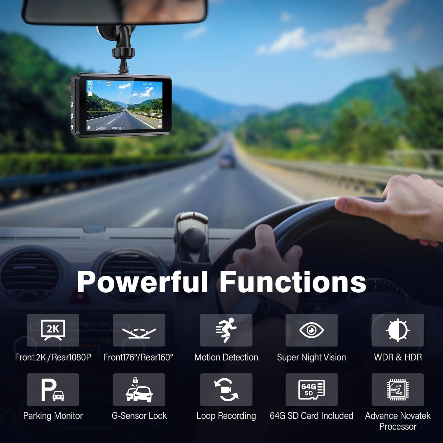 Cámara Dash SHRINLUCK 2K Delantera y Trasera, Pantalla 3.2"