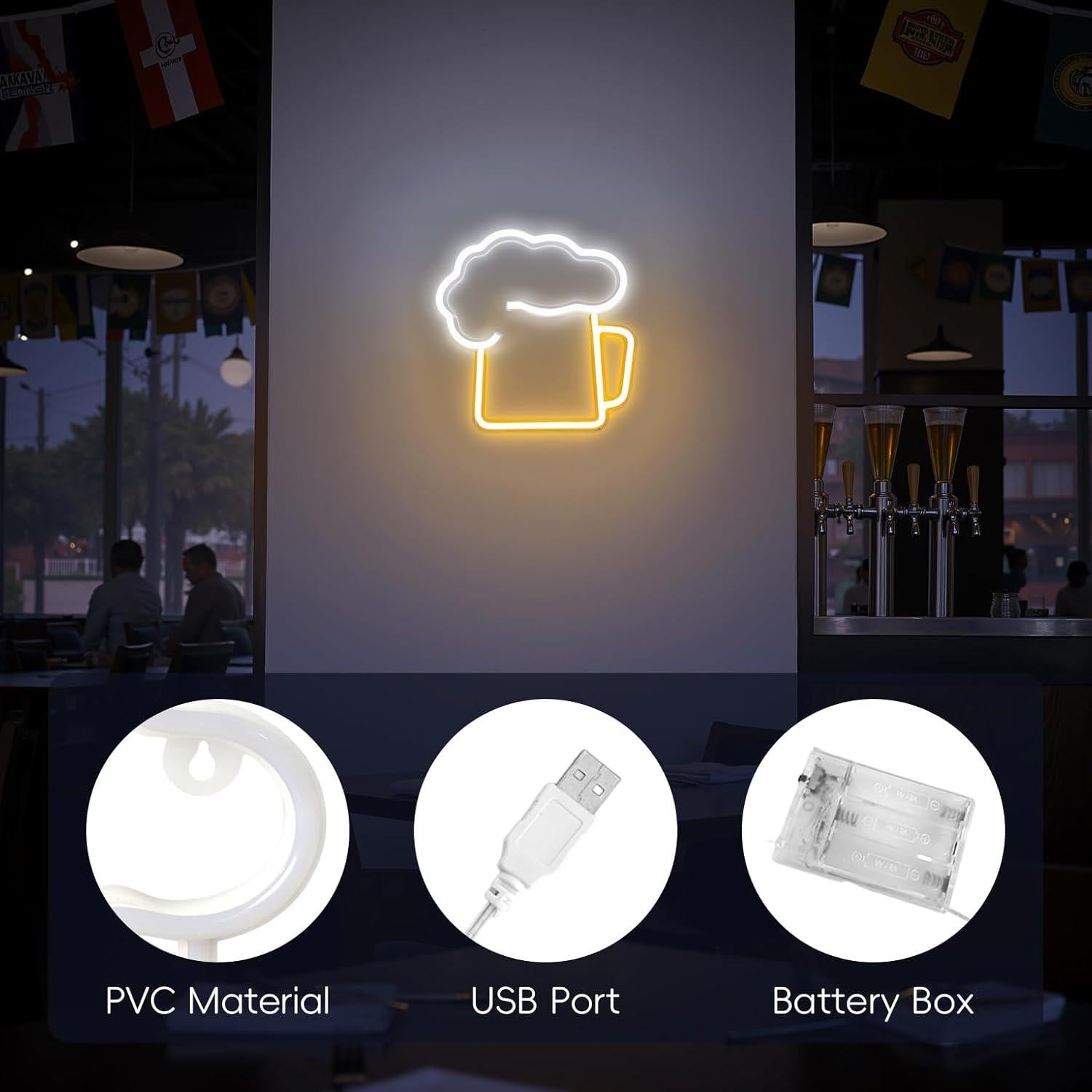 Cartel de Neón Cerveza HOTHGAR LED USB/Batería 0.45kg