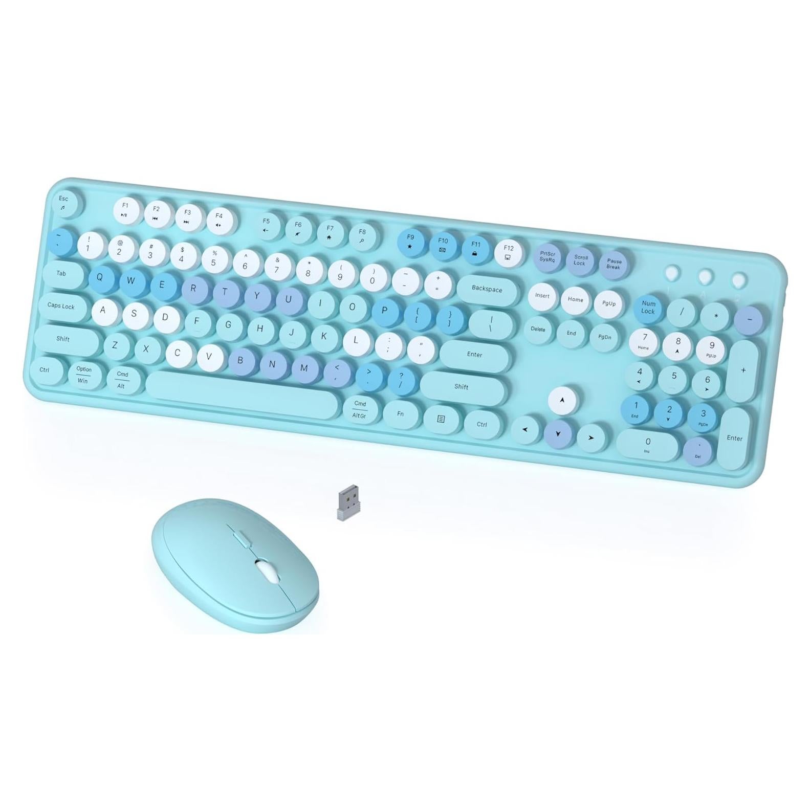 Combo Teclado y Ratón Inalámbrico COVEVA Azul Retro 104 Teclas