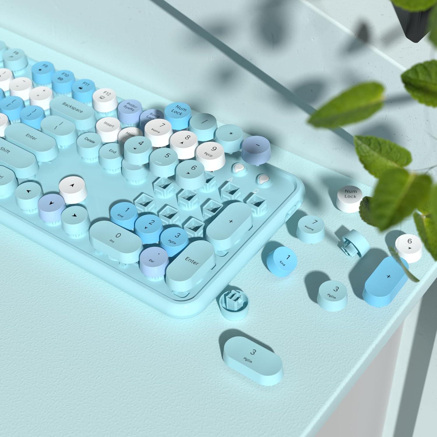 Combo Teclado y Ratón Inalámbrico COVEVA Azul Retro 104 Teclas