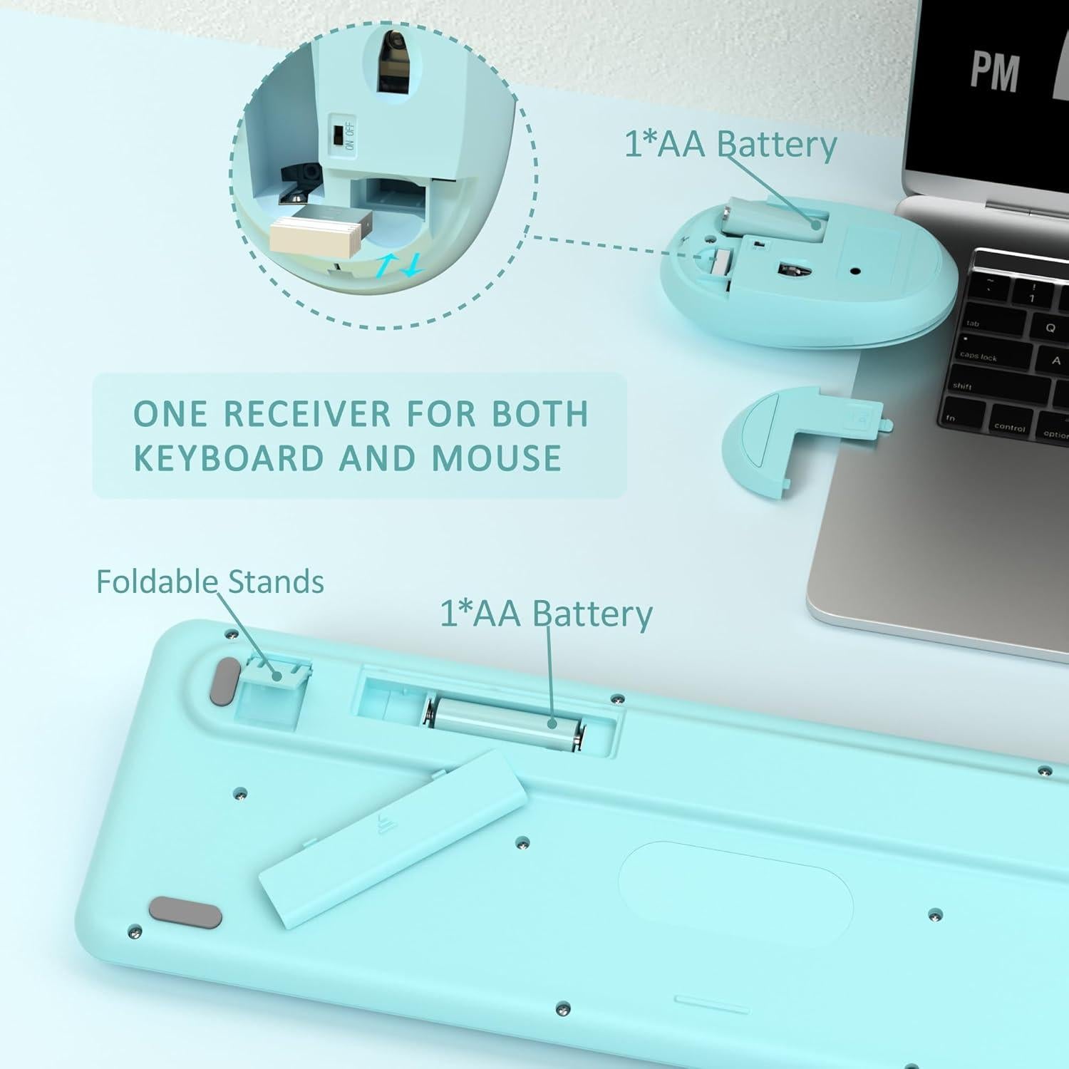 Combo Teclado y Ratón Inalámbrico COVEVA Azul Retro 104 Teclas