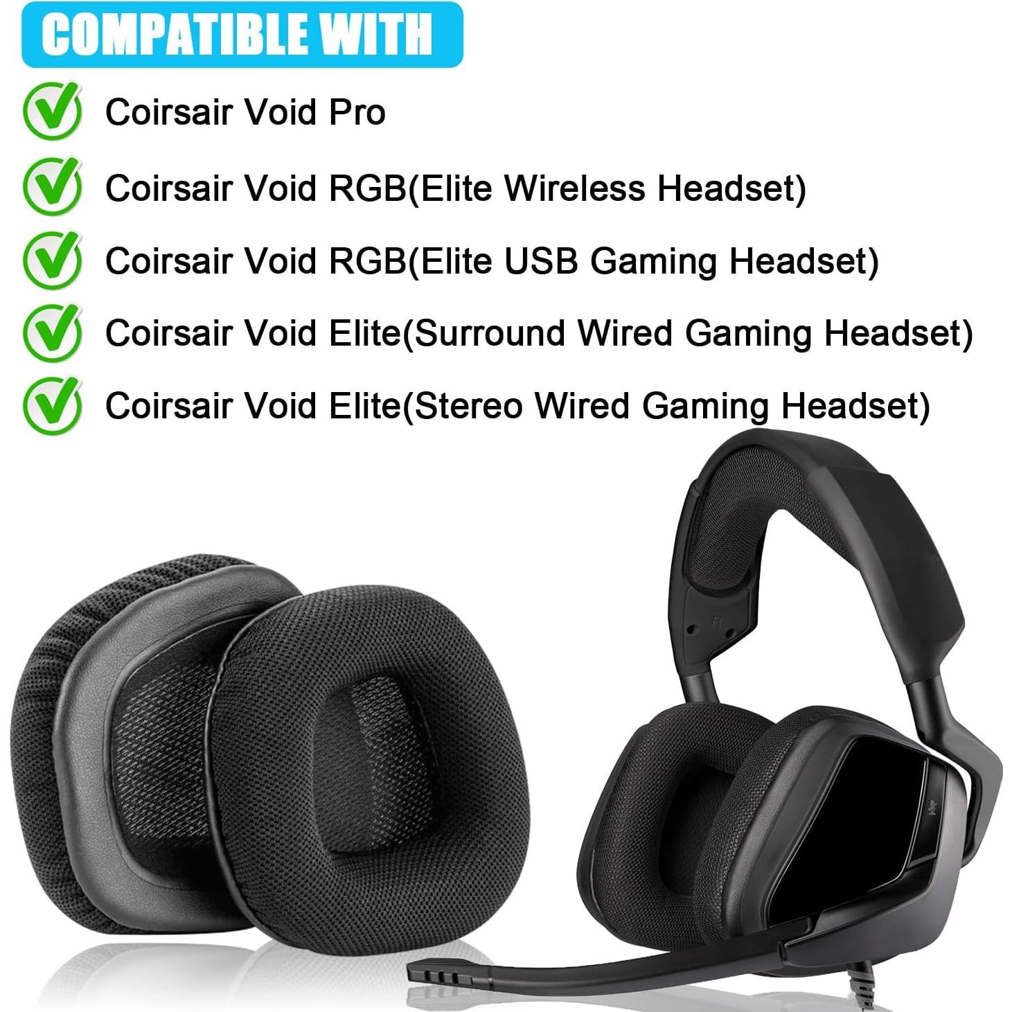 Replacement Earpads for Corsair Void & Corsair Void Pro Wired & Wireless Gaming Headsets.Noise Canceling Headset Cushions with Soft Mesh Fabric, Ear Cups Cover Repair Parts.Black