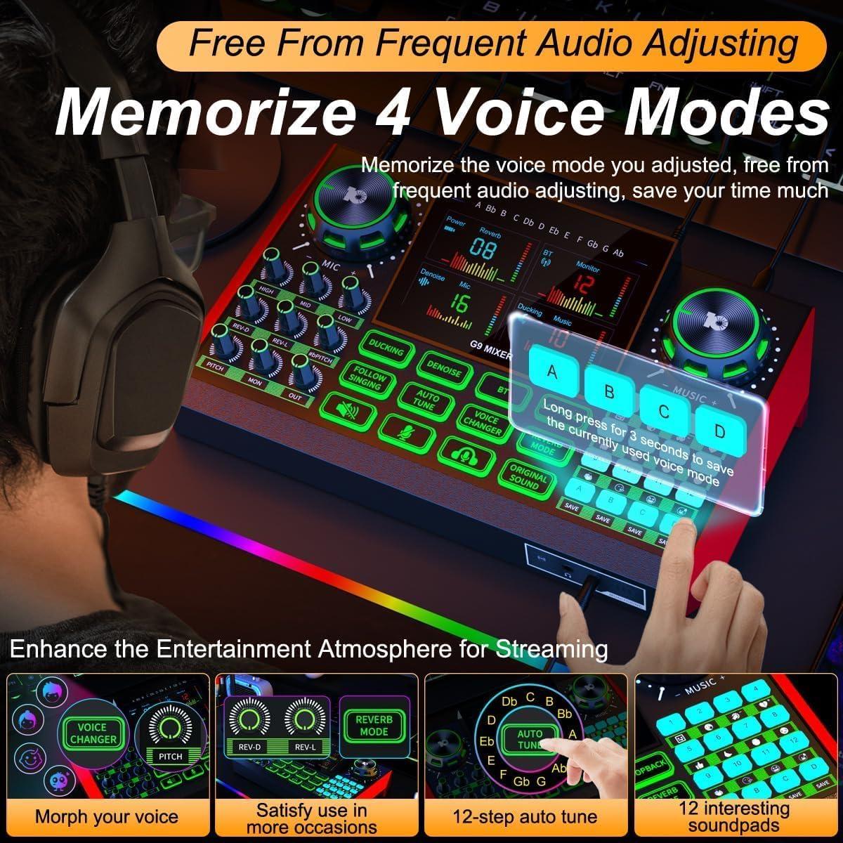 Mezclador de Audio G9 para Podcast y Streaming - 4.5" HD