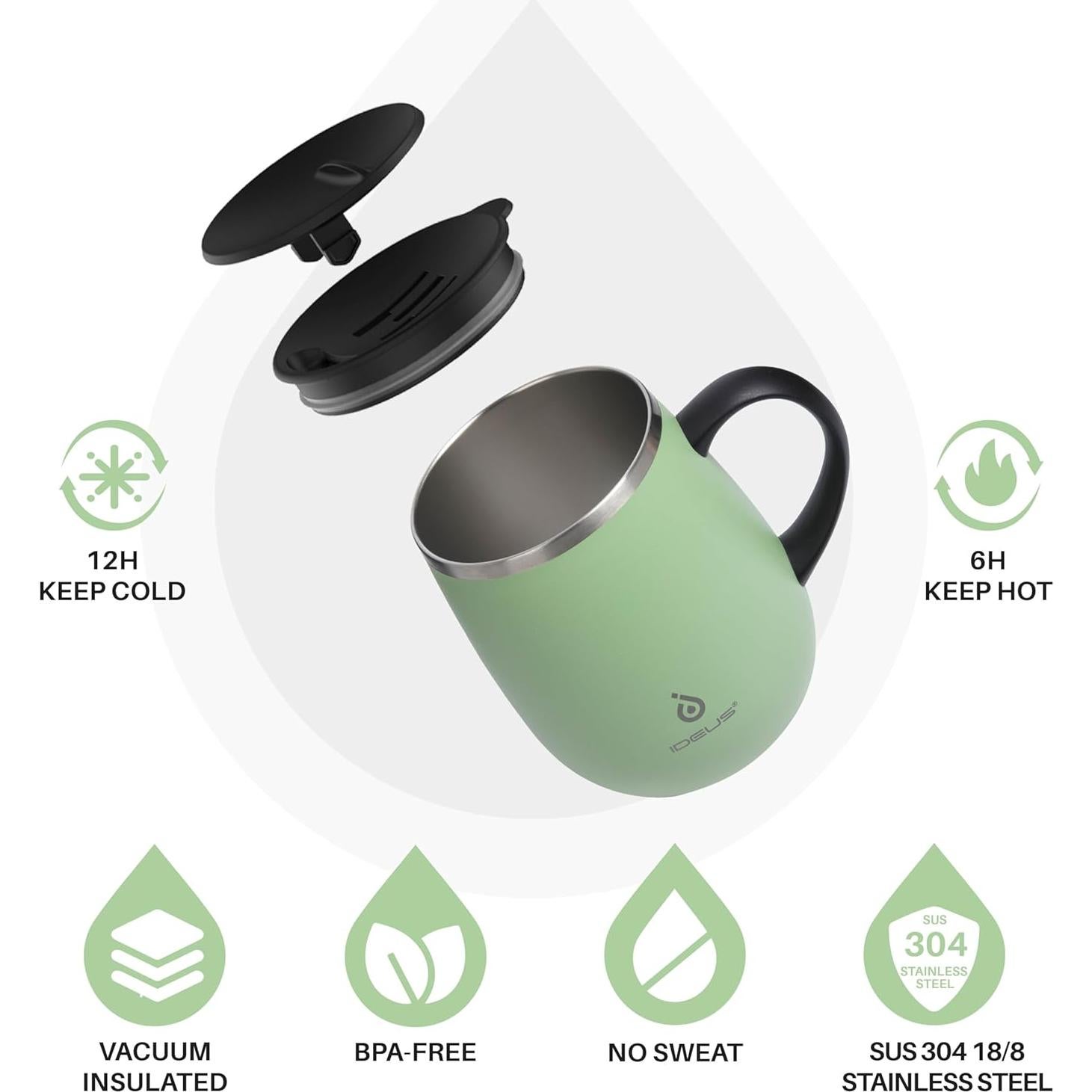Taza de Café Aislada Ideus 16 oz Acero Inoxidable Verde
