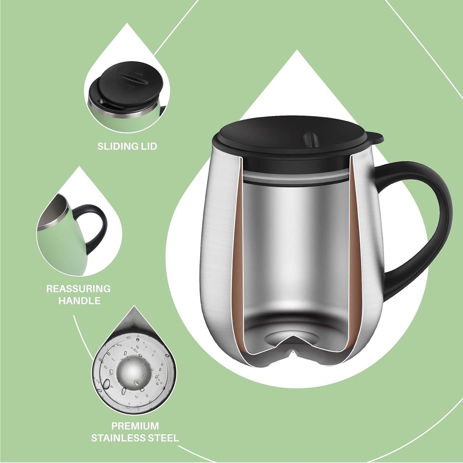 Taza de Café Aislada Ideus 16 oz Acero Inoxidable Verde