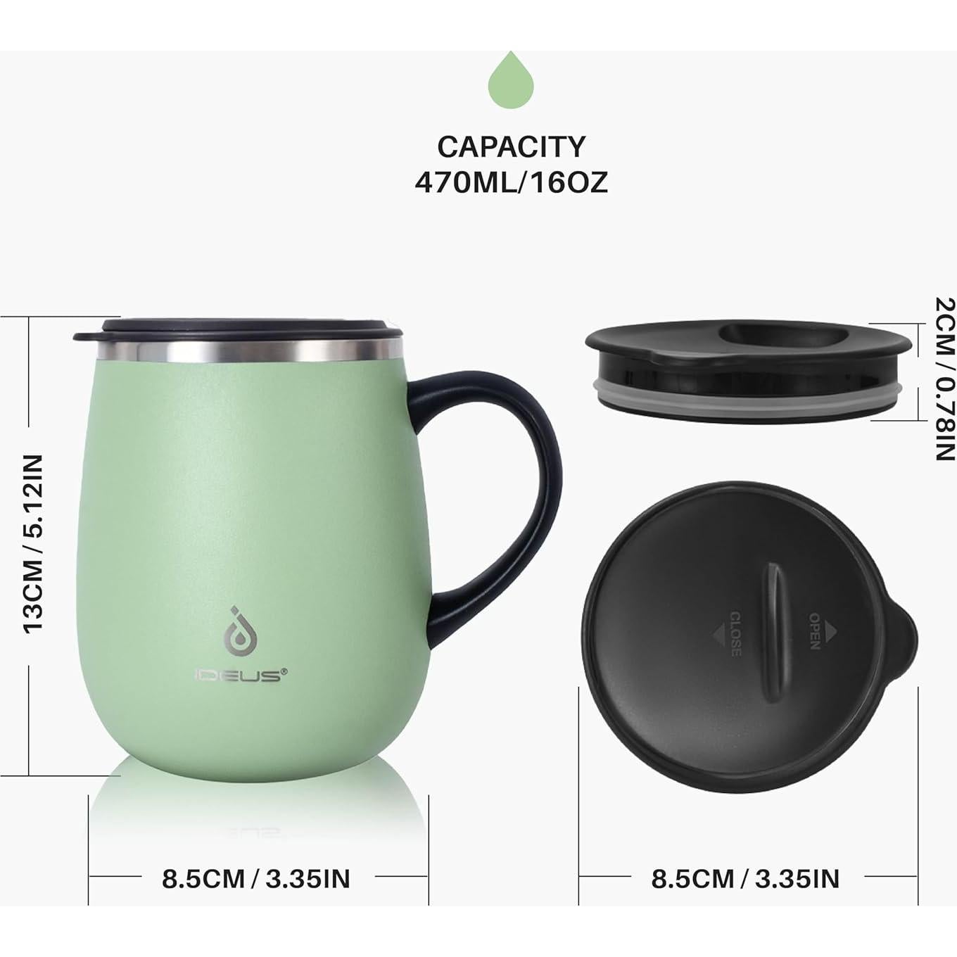 Taza de Café Aislada Ideus 16 oz Acero Inoxidable Verde