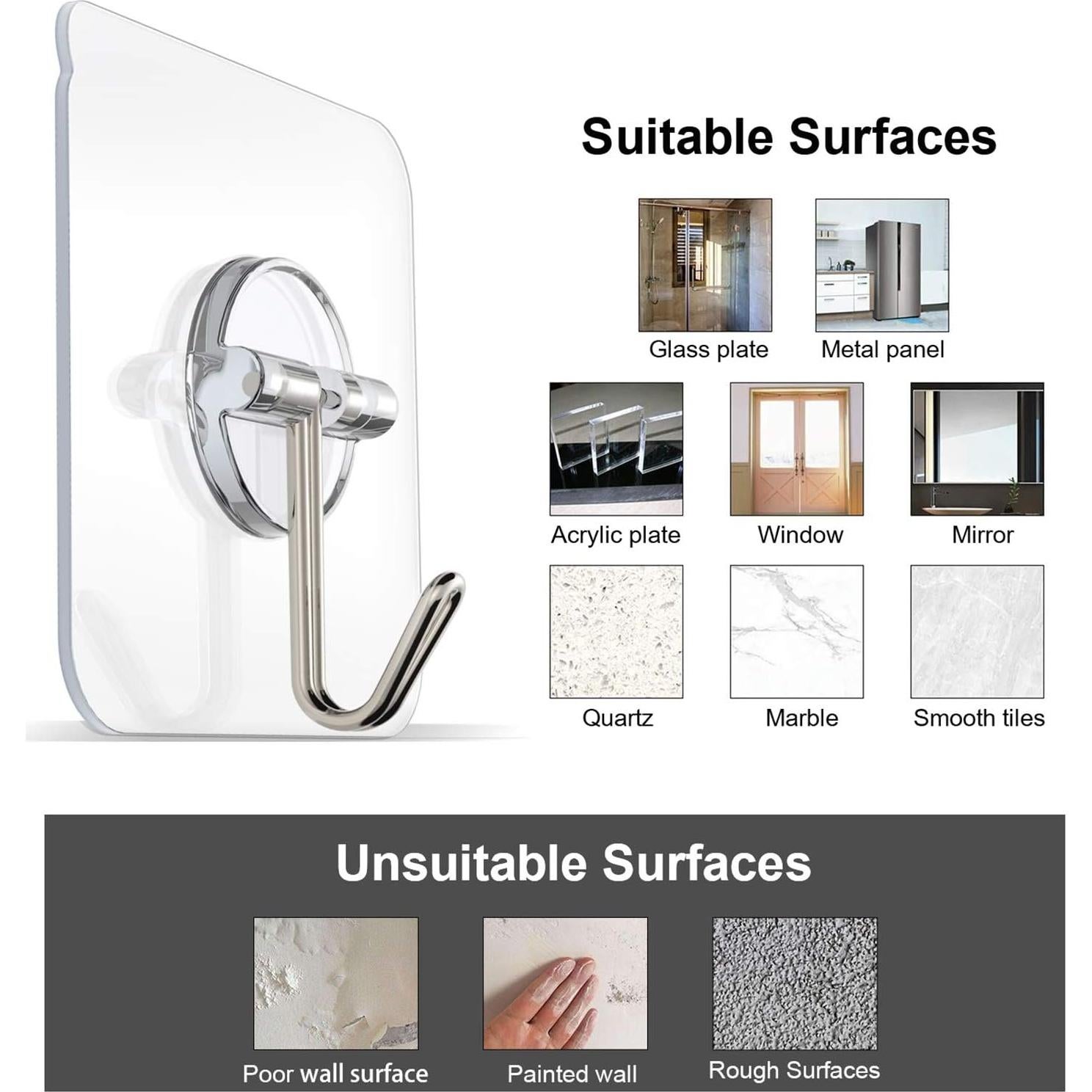 Ganchos Adhesivos ZNBEN Transparentes 5.9 kg 10 Paquetes