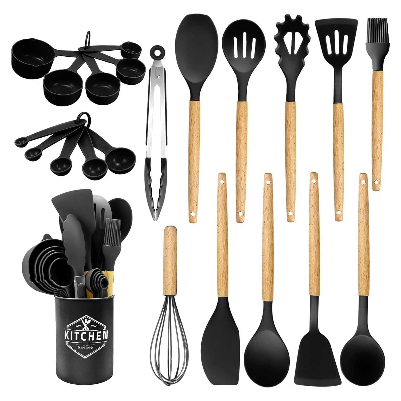 Juego de Utensilios de Cocina 22 Piezas GLORSIGN Silicona Negra