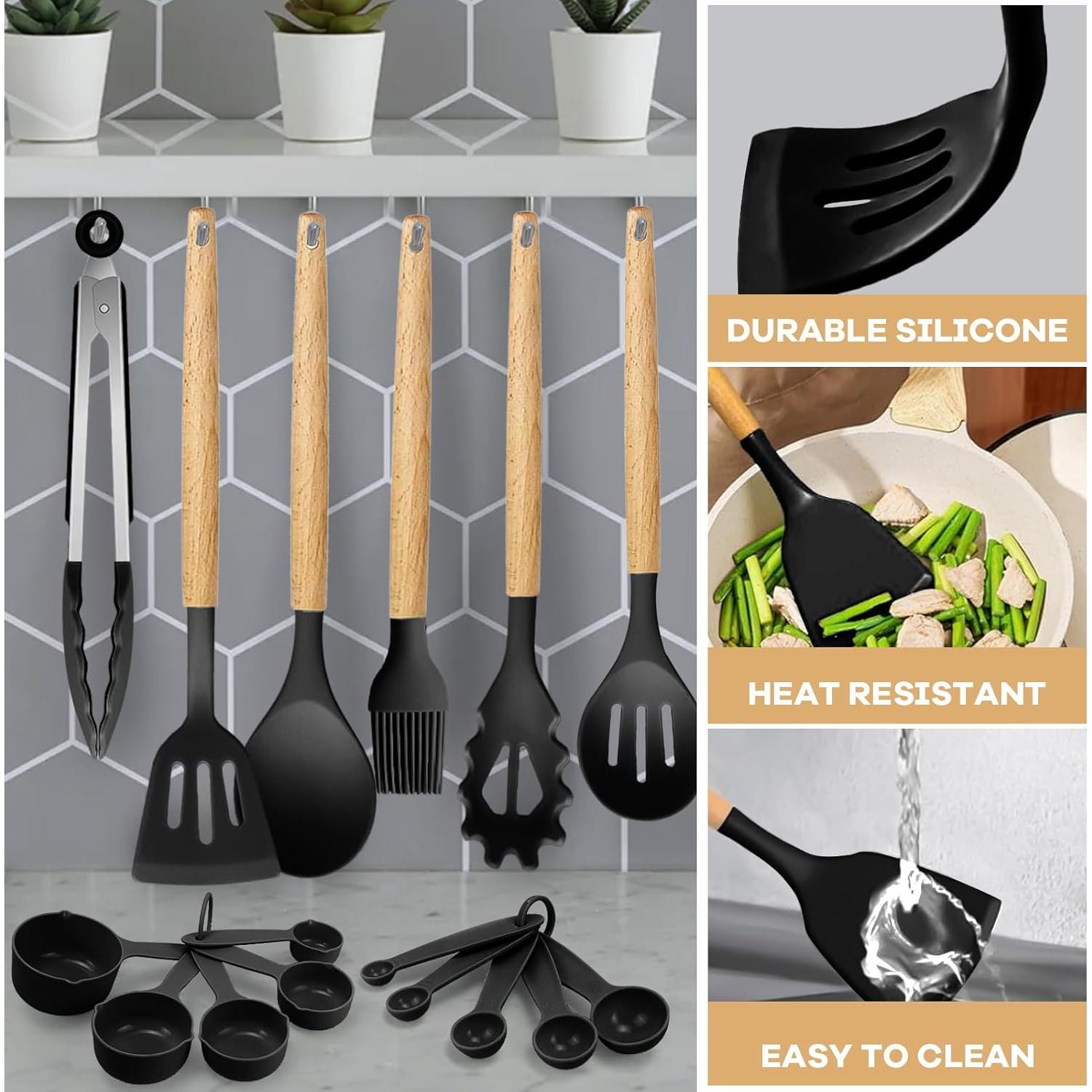 Juego de Utensilios de Cocina 22 Piezas GLORSIGN Silicona Negra