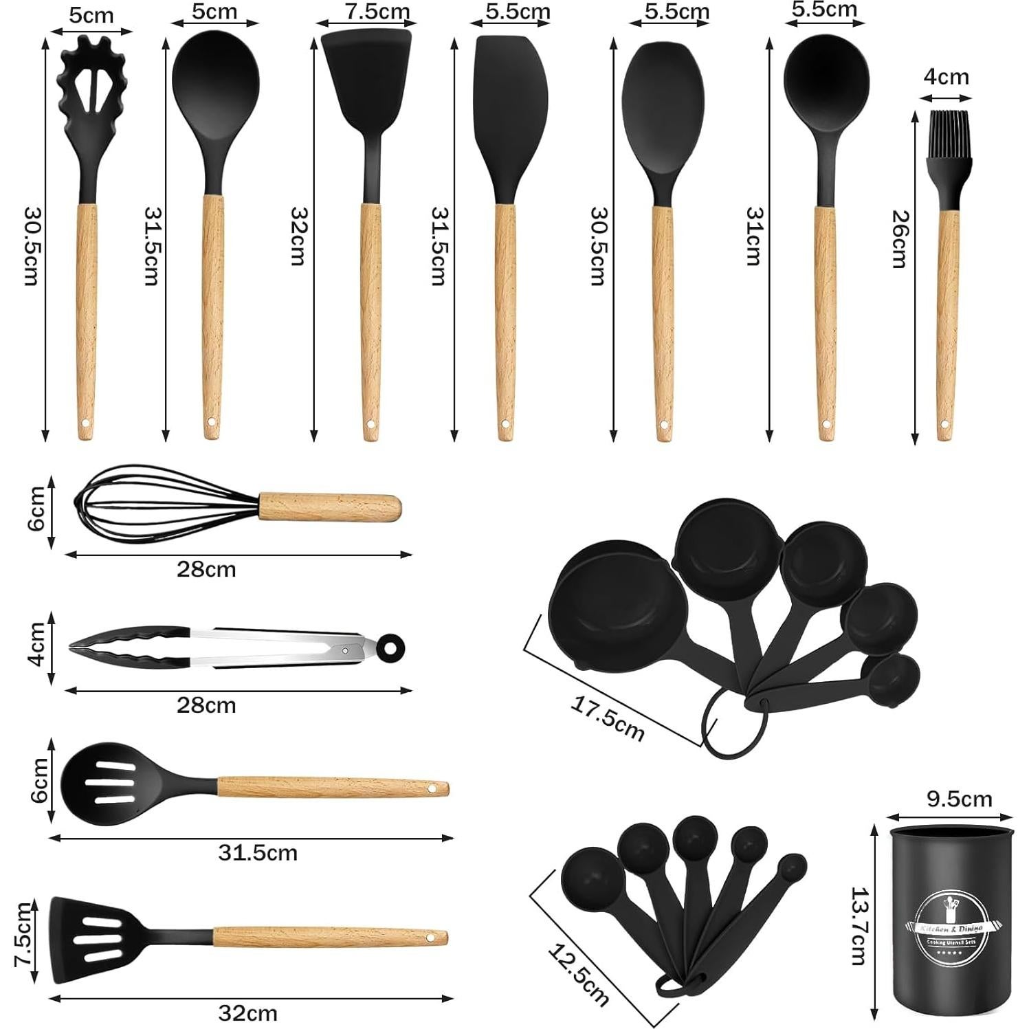 Juego de Utensilios de Cocina 22 Piezas GLORSIGN Silicona Negra
