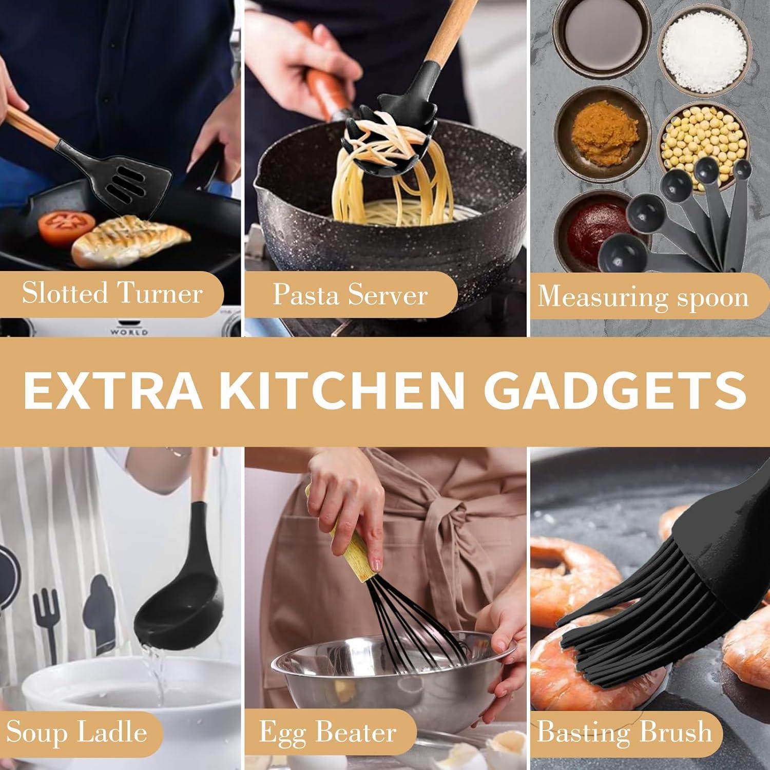 Juego de Utensilios de Cocina 22 Piezas GLORSIGN Silicona Negra