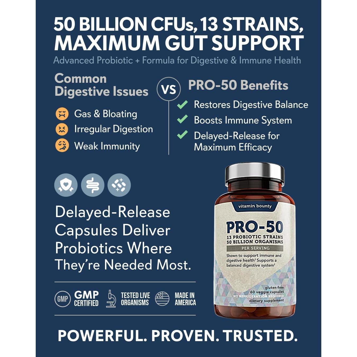 Pro-50 Probioticos Vitamin Bounty 50 Mil Millones CFU 60 Caps