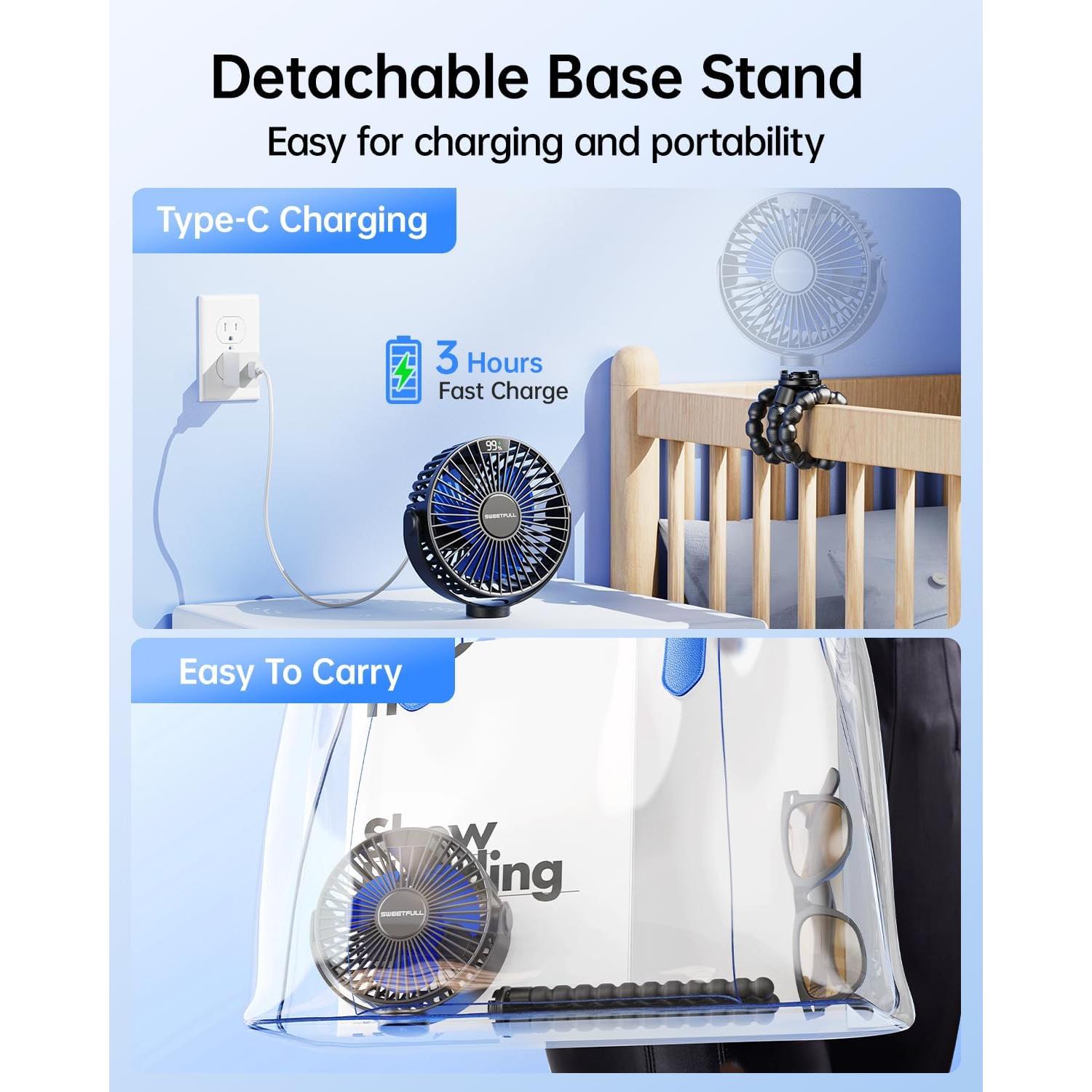 Ventilador Portátil SWEETFULL S3 Recargable 4000mAh Negro