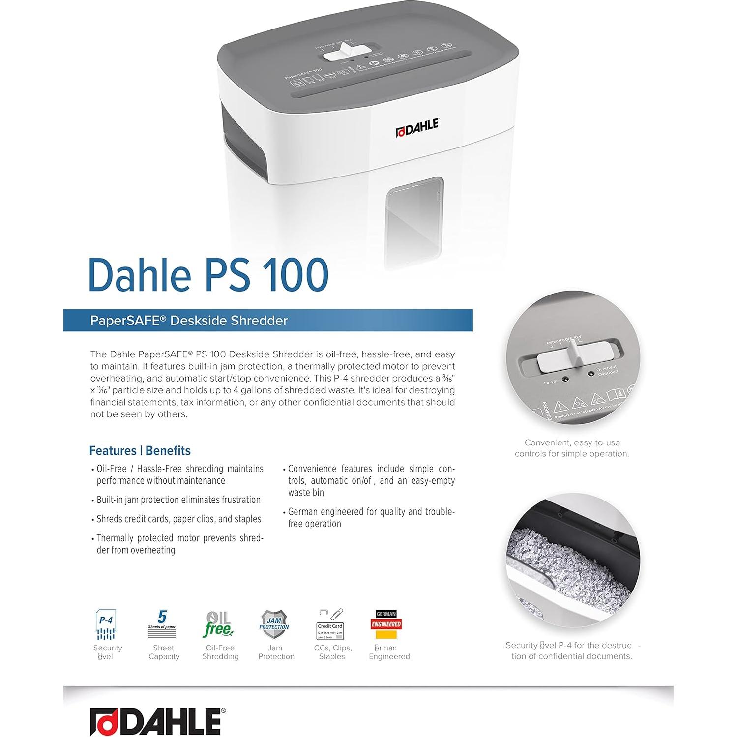 Destructora de papel Dahle PS 100, P-4, 5 hojas, sin aceite