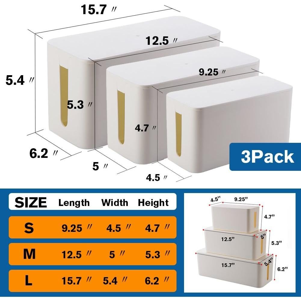 Organizador de Cables ShellKingdom Blanco 3 Set - Almacenamiento y Soporte