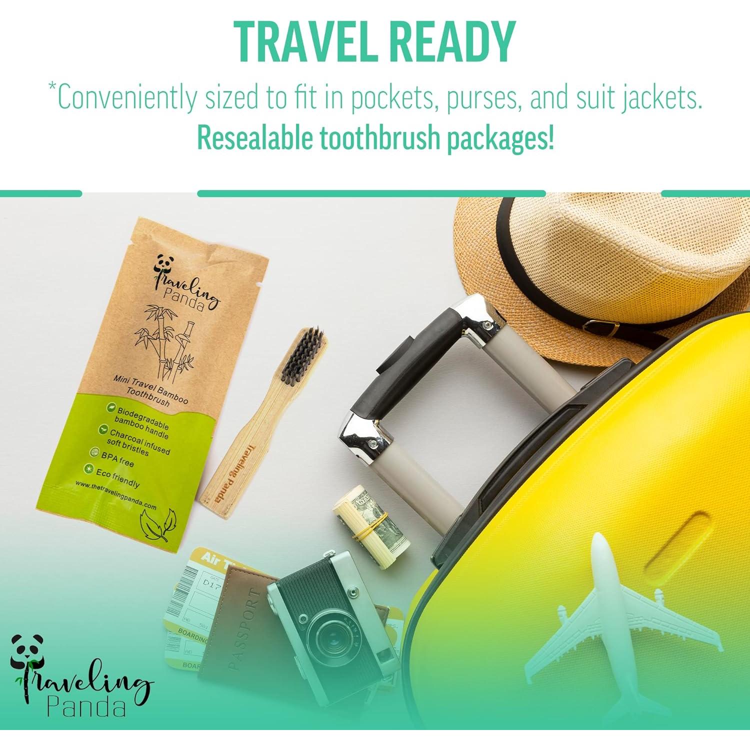 Kit de Cepillo de Dientes de Bambú de Viaje con 2 Cepillos y 20 Tabletas de Menta