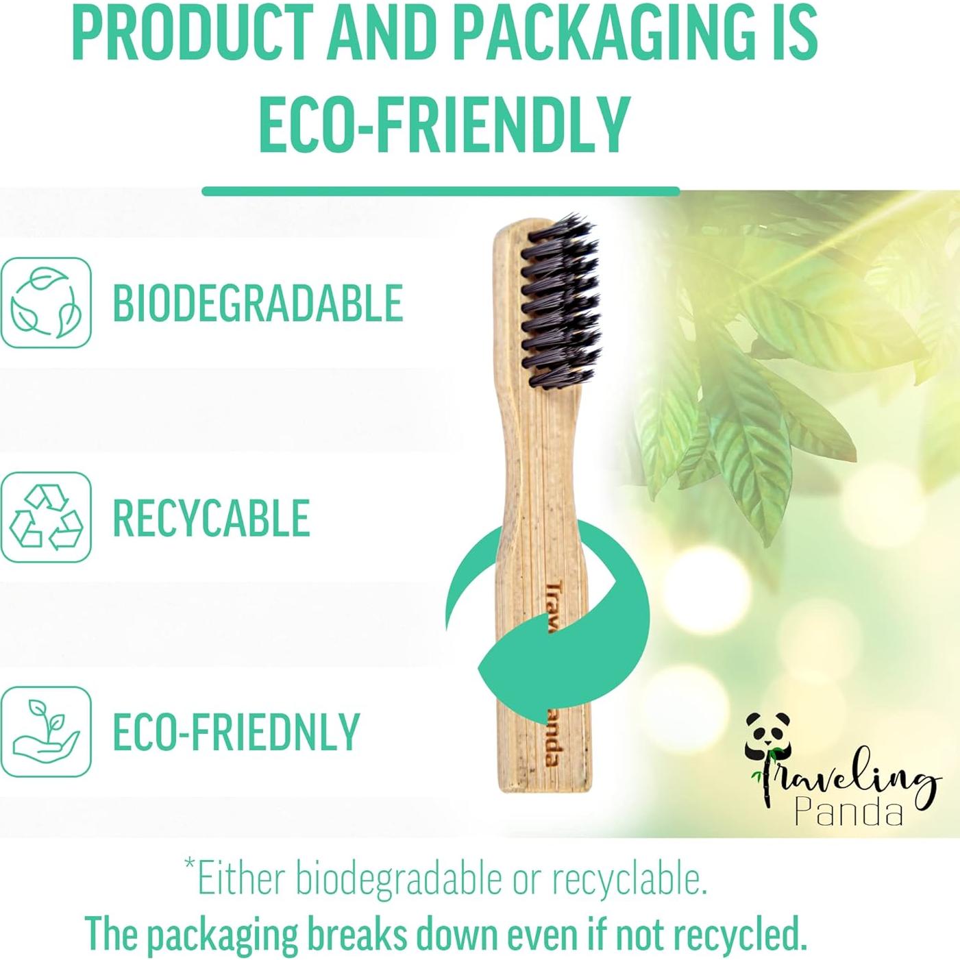 Kit de Cepillo de Dientes de Bambú de Viaje con 2 Cepillos y 20 Tabletas de Menta