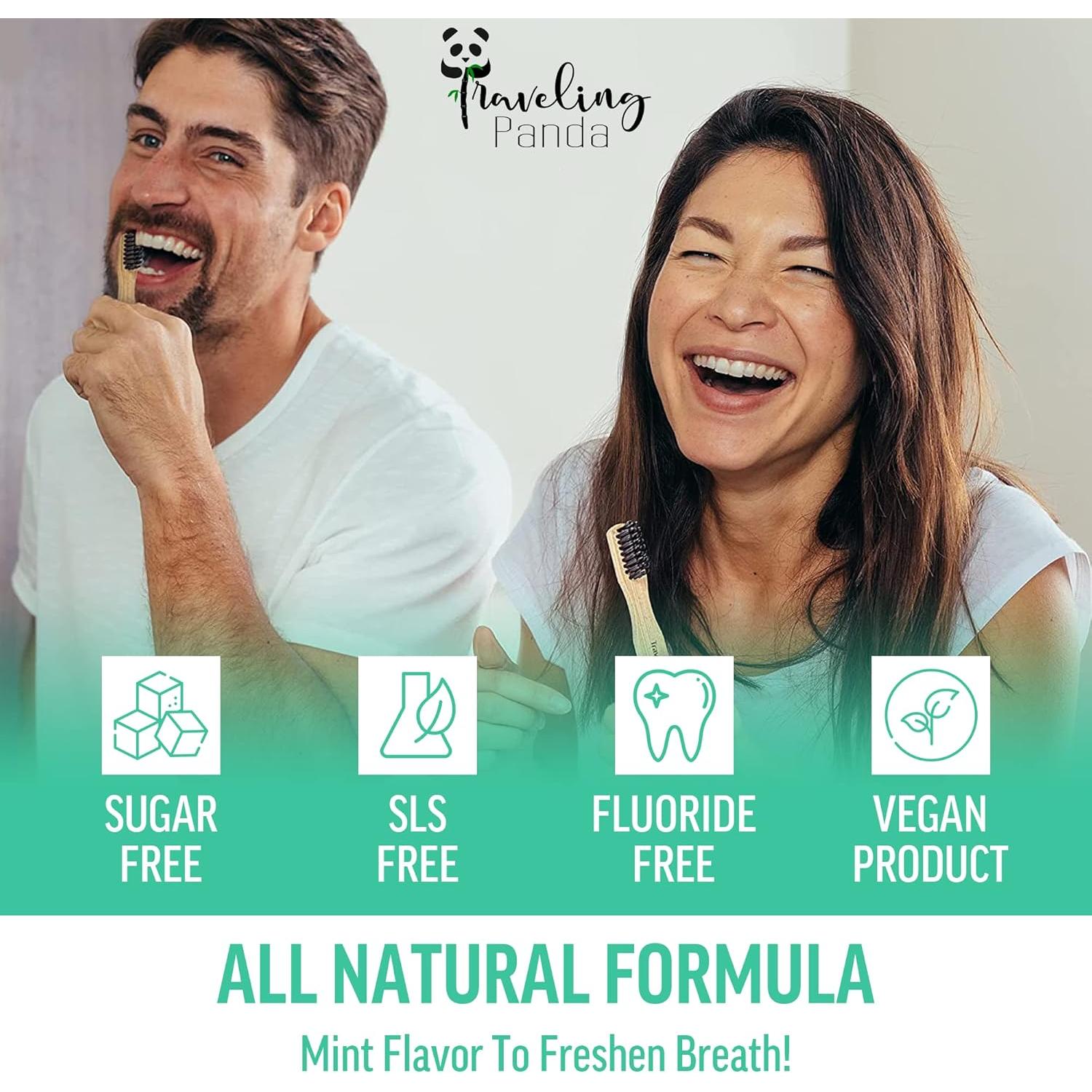 Kit de Cepillo de Dientes de Bambú de Viaje con 2 Cepillos y 20 Tabletas de Menta