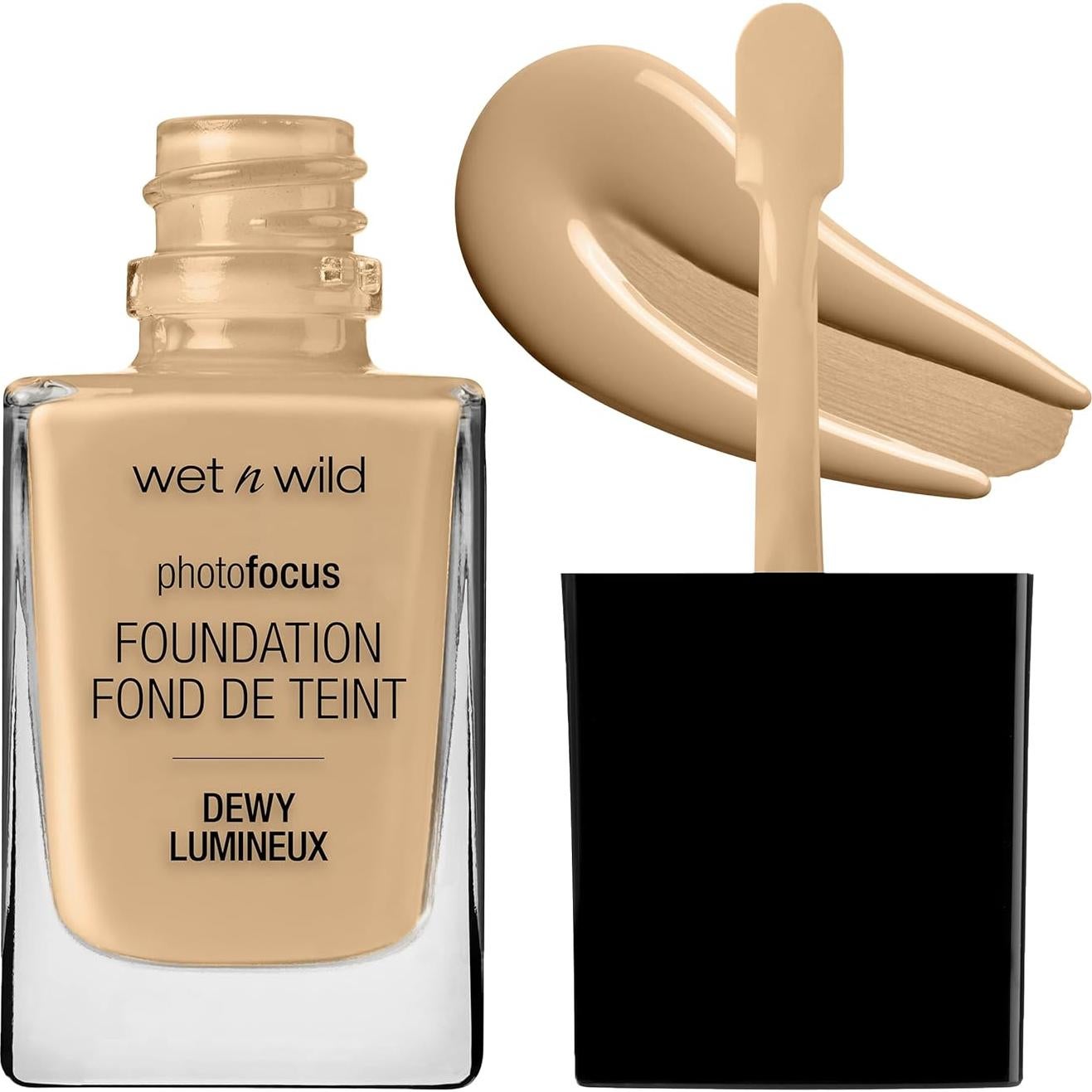 Base Líquida Dewy Photo Focus Wet n Wild - 2 Tonos Beige Bronce y Bisque Buff