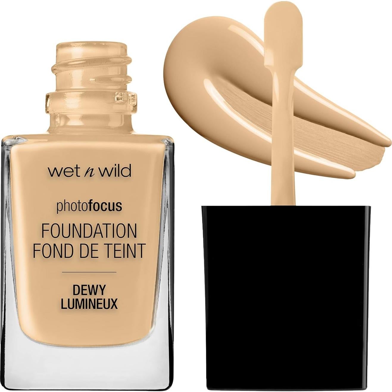 Base Líquida Dewy Photo Focus Wet n Wild - 2 Tonos Beige Bronce y Bisque Buff
