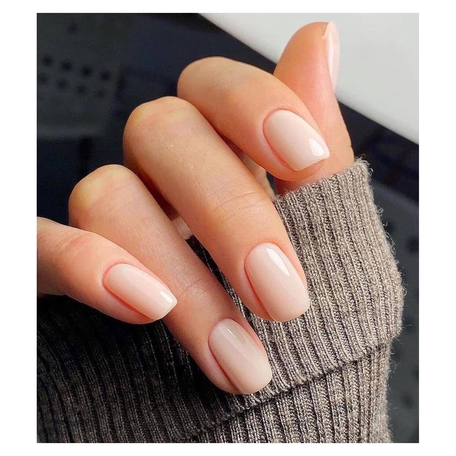 Uñas Postizas Morily Cortas Cuadradas Nude Brillantes - 24 Piezas