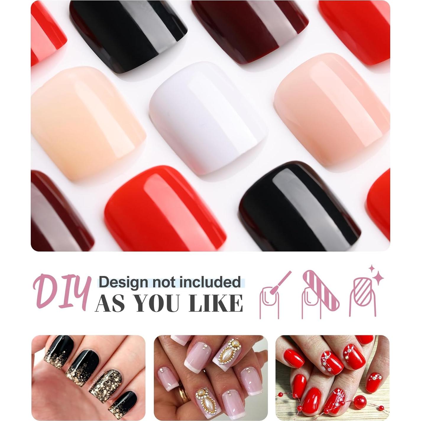 Uñas Postizas Morily Cortas Cuadradas Nude Brillantes - 24 Piezas